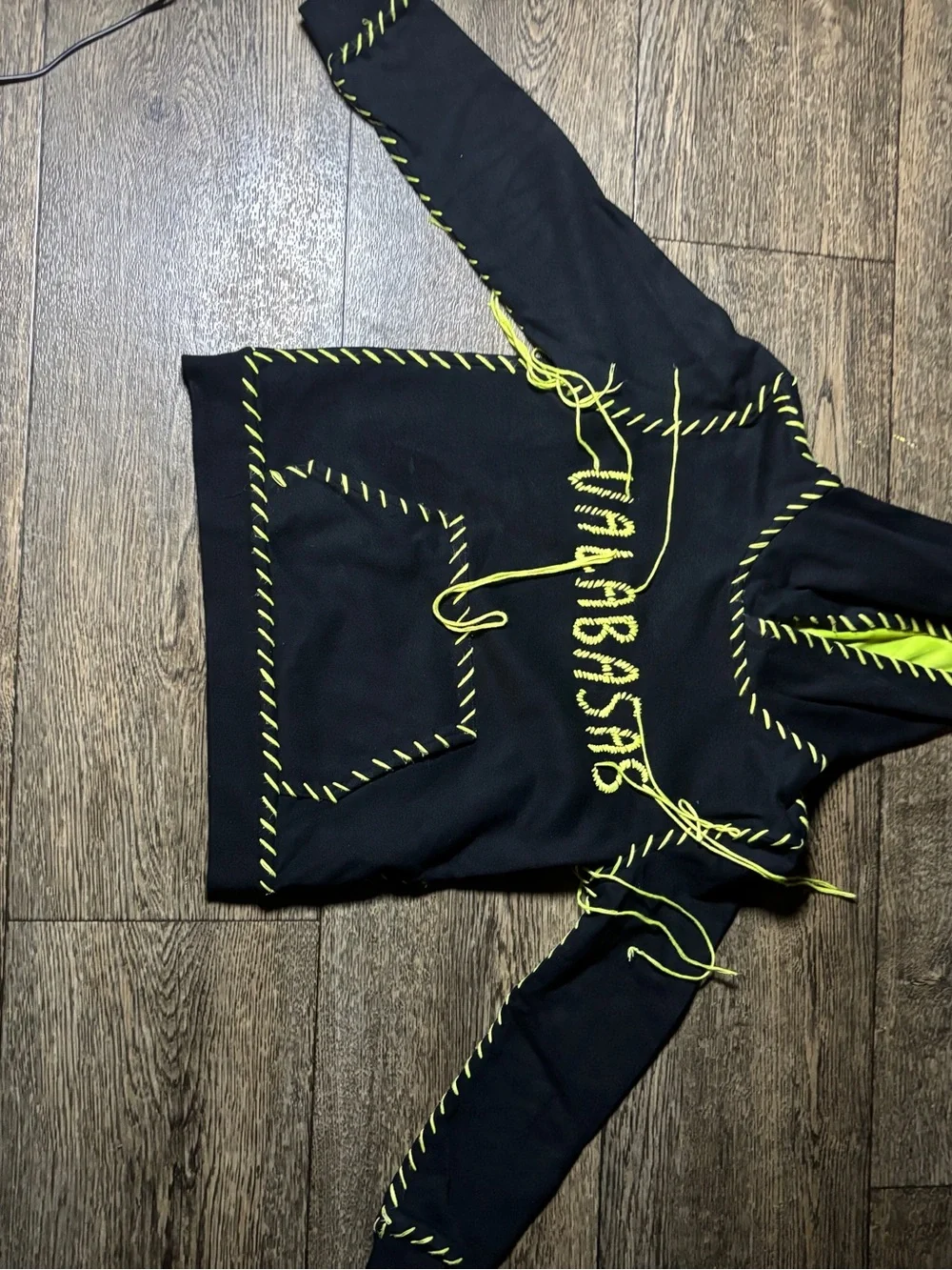 Kids Black Hoodie & Jogger Set with Neon Yellow Stitching - Unbranded